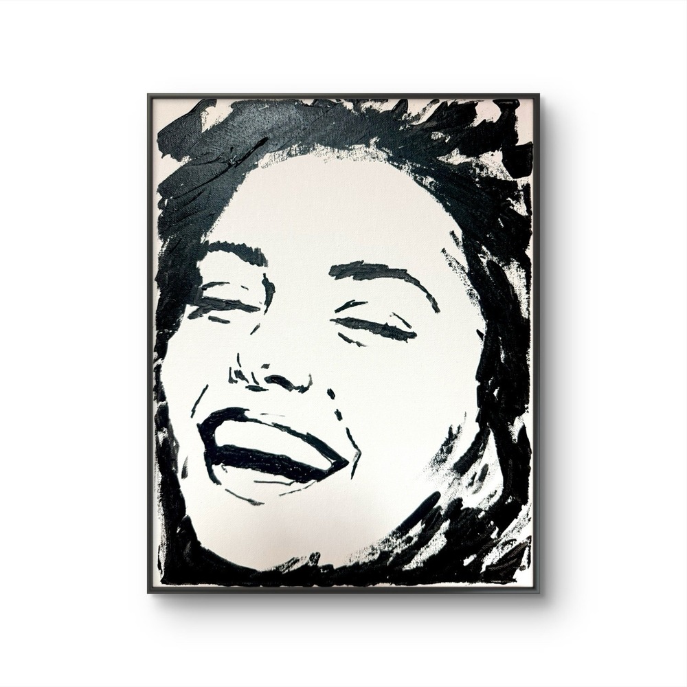 Papa Diouf Original Painting Woman Silhouette Modern Black White 11x14 NEW